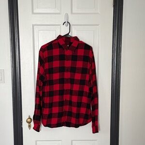 True Craft Red and Black Plaid Buffalo Flannel Casual Button Down Shirt